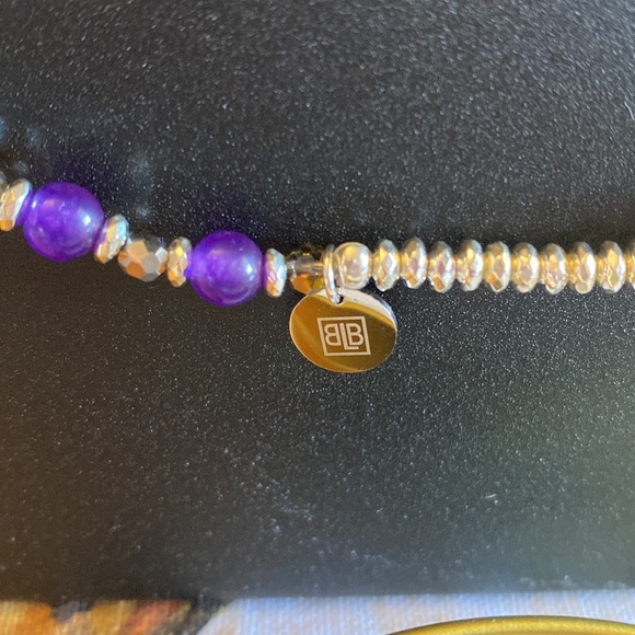 BbLila necklace with purple, black and silver beads approx 32 in on elastic - Picture 3 of 3